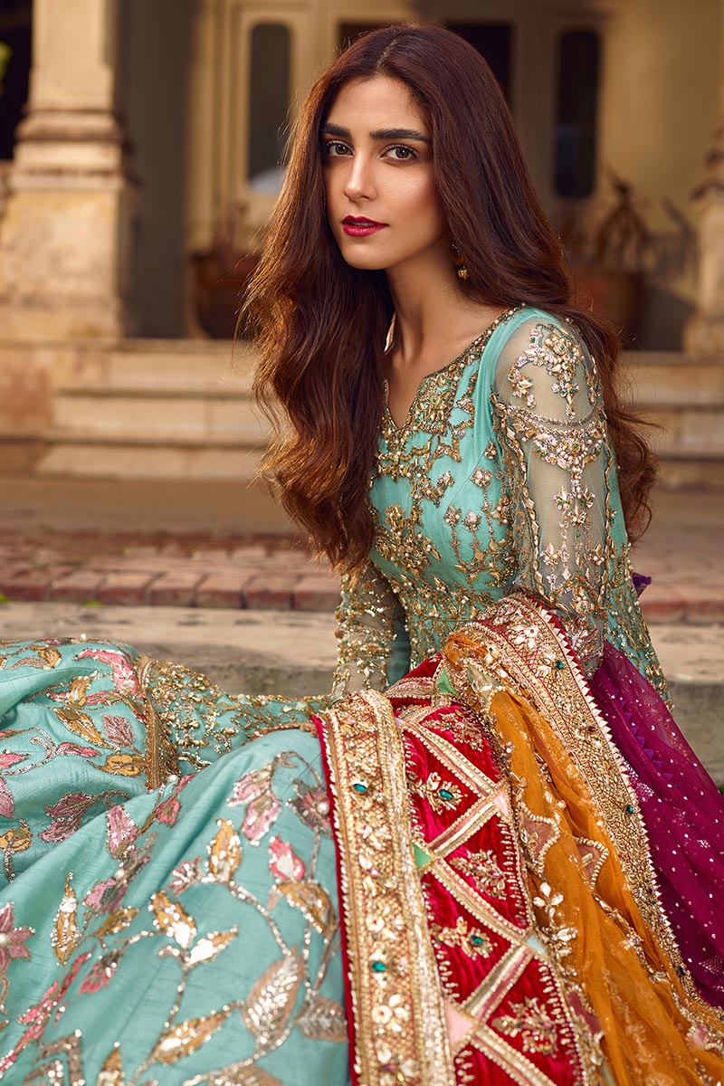 Mohsin Naveed Ranjha Ronaq Jahan style — Mairaz sky blue bridal lehenga reference, view 4 of 4