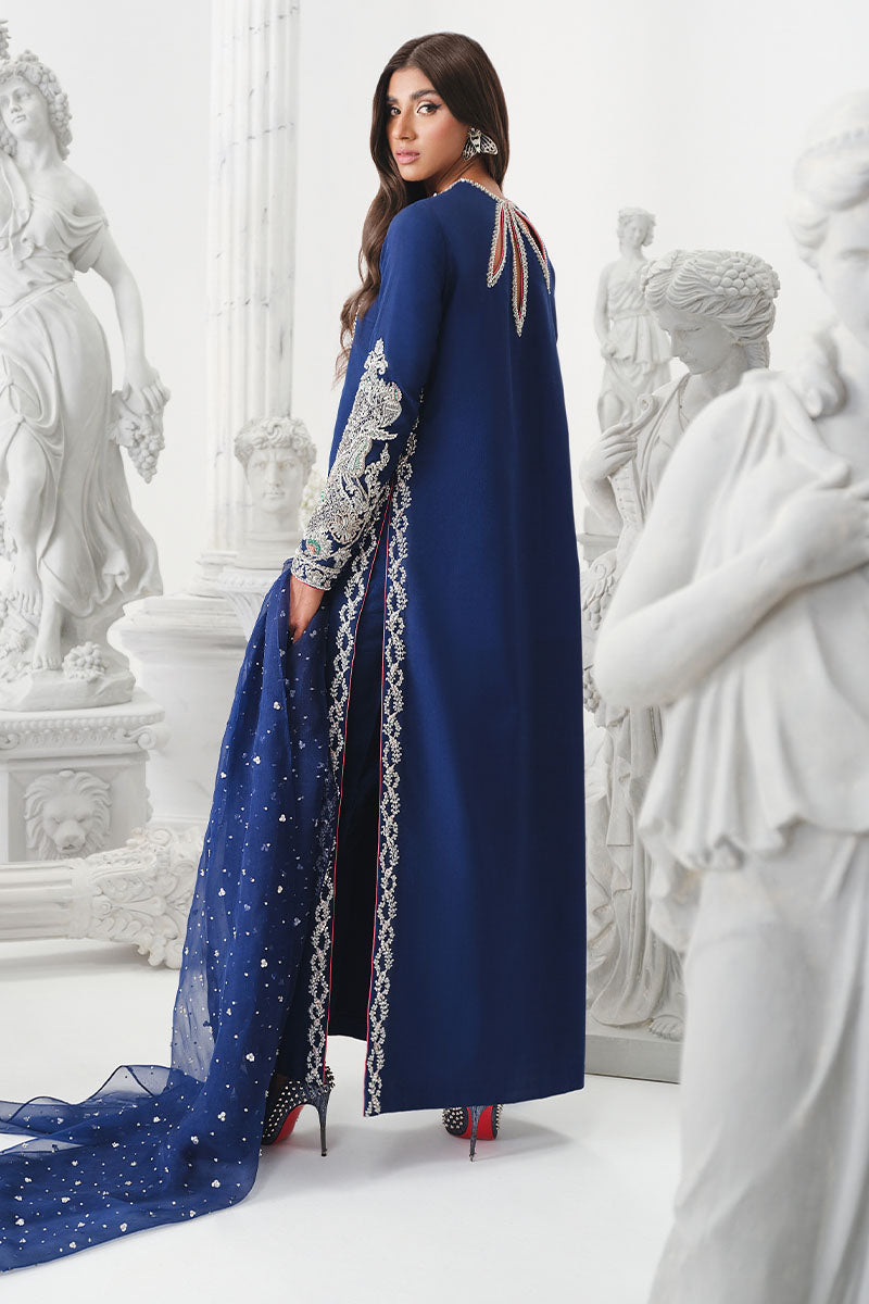 Khakaa Astral royal blue formal outfit full look with draped dupatta