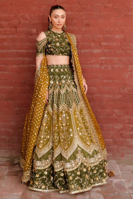Mohsin Naveed Ranjha Afsana style — Mairaz green lehenga reference, view 2 of 8