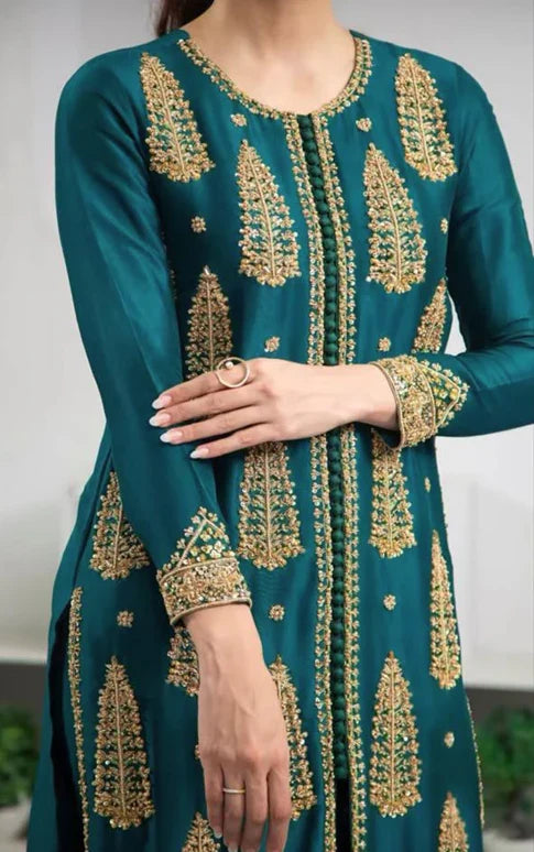Fahad Hussayn Emerald Style — Mairaz Ice Blue Three-Piece Suit