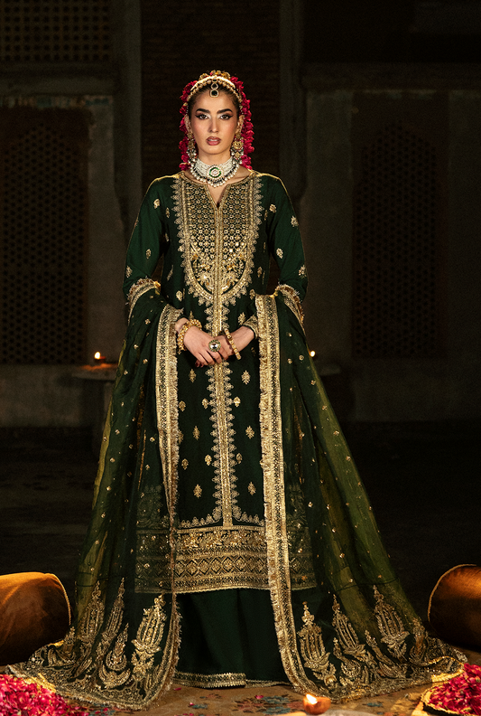 Saad Shaikh Zaib Style — Mairaz Dark Green Three-Piece Suit