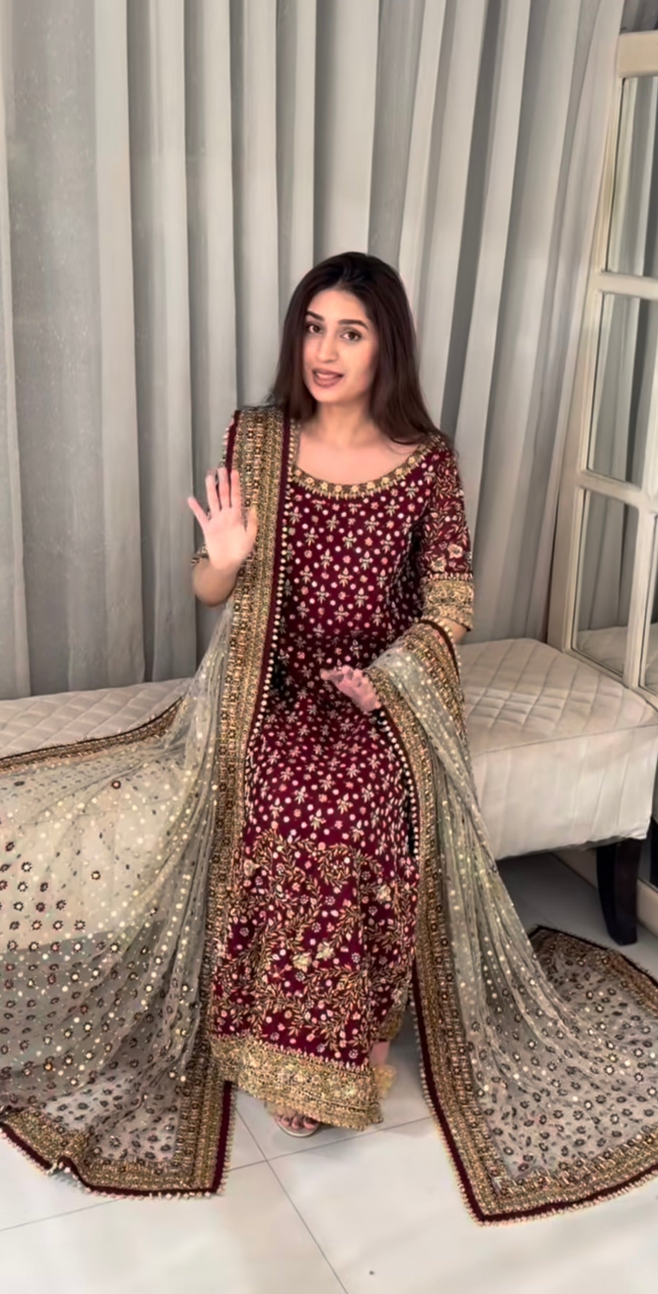 Haris Shakeel Areesha style — Mairaz maroon three-piece suit reference, view 5 of 5