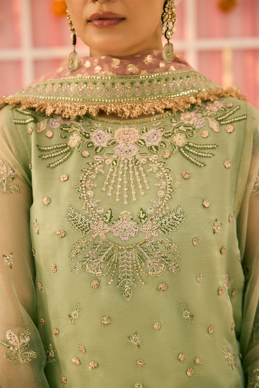 Alizeh AF-ZN-2217-Libaan Style — Mairaz Green & Pink Three-Piece Suit