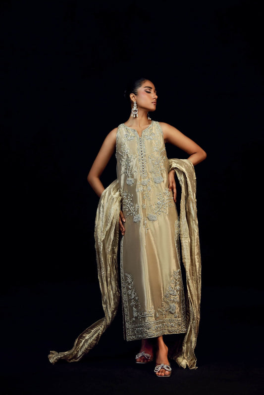 Ayesha & Somaya Ayra style — Mairaz gold three-piece suit reference, view 2 of 12