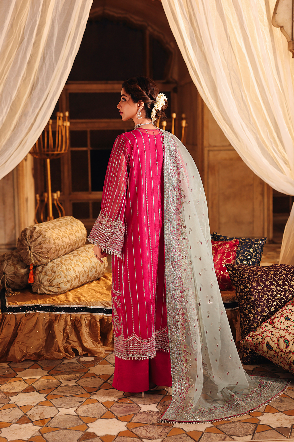 Saad Shaikh Shafaq Style — Mairaz Pink & Aqua Three-Piece Suit