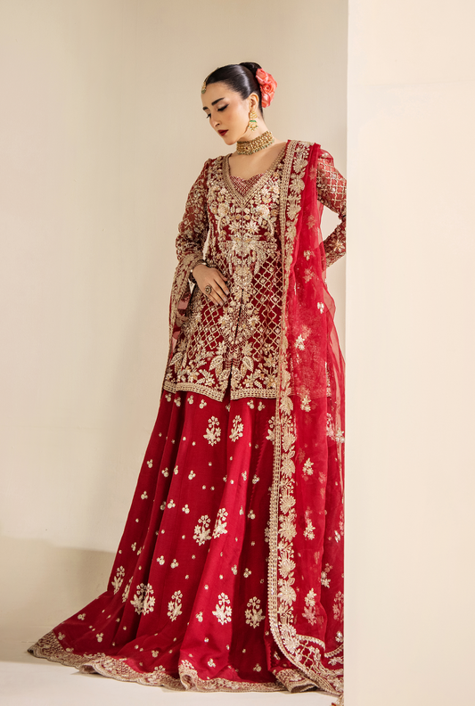 Saad Shaikh Amelie Style — Mairaz Maroon Lehenga