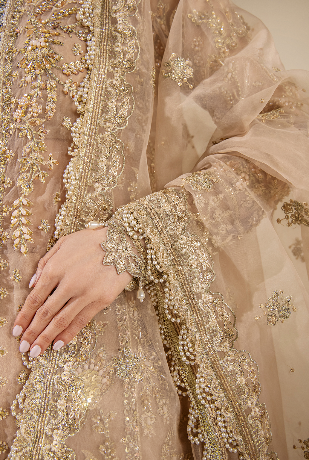 Saad Shaikh Anastasia Style — Mairaz Beige Three-Piece Suit