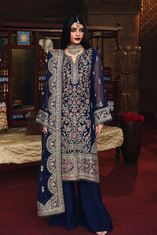 Saad Shaikh Nafeesa Style — Mairaz Navy Three-Piece Suit