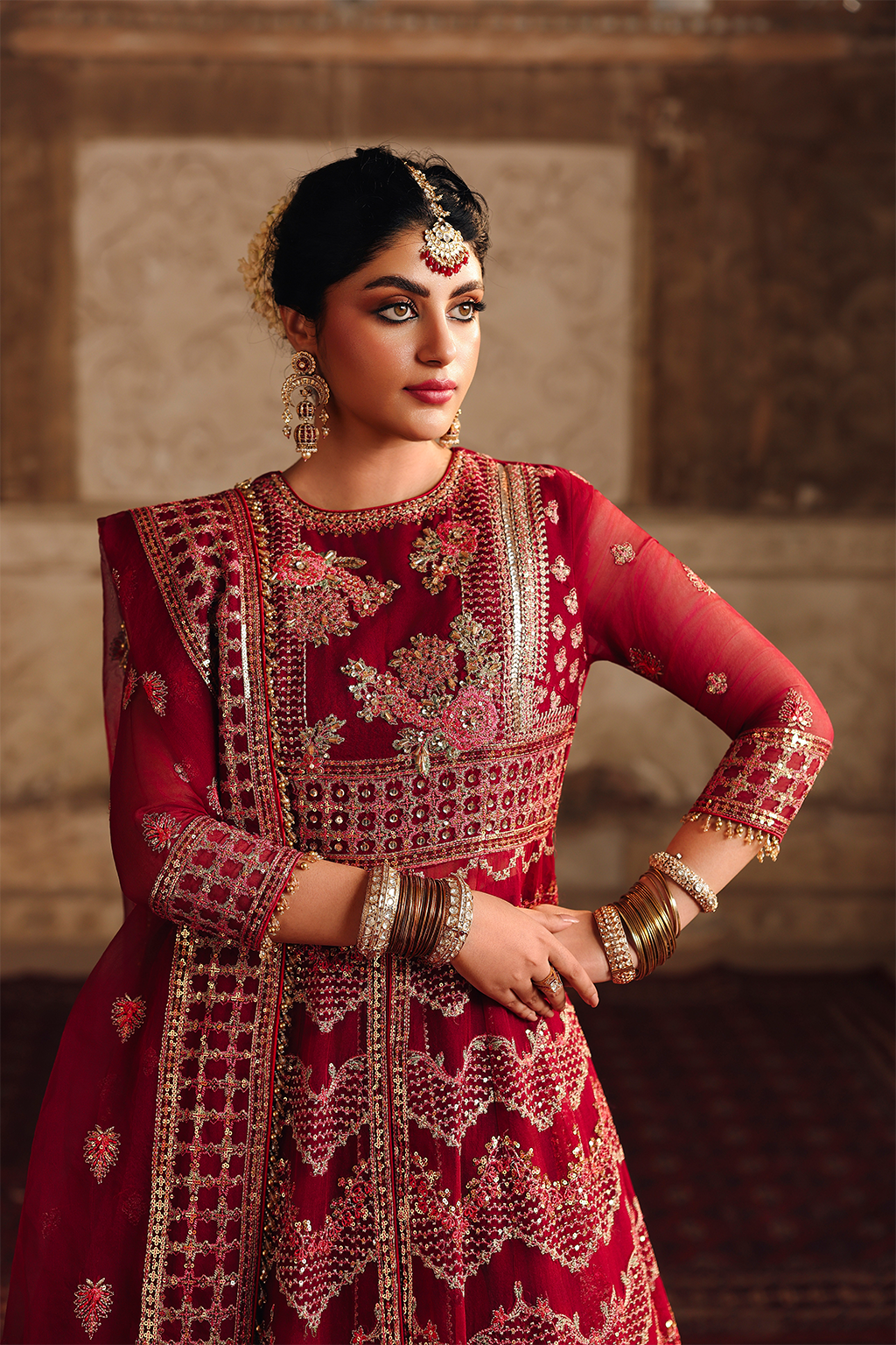 Saad Shaikh Dure Style — Mairaz Maroon Lehenga