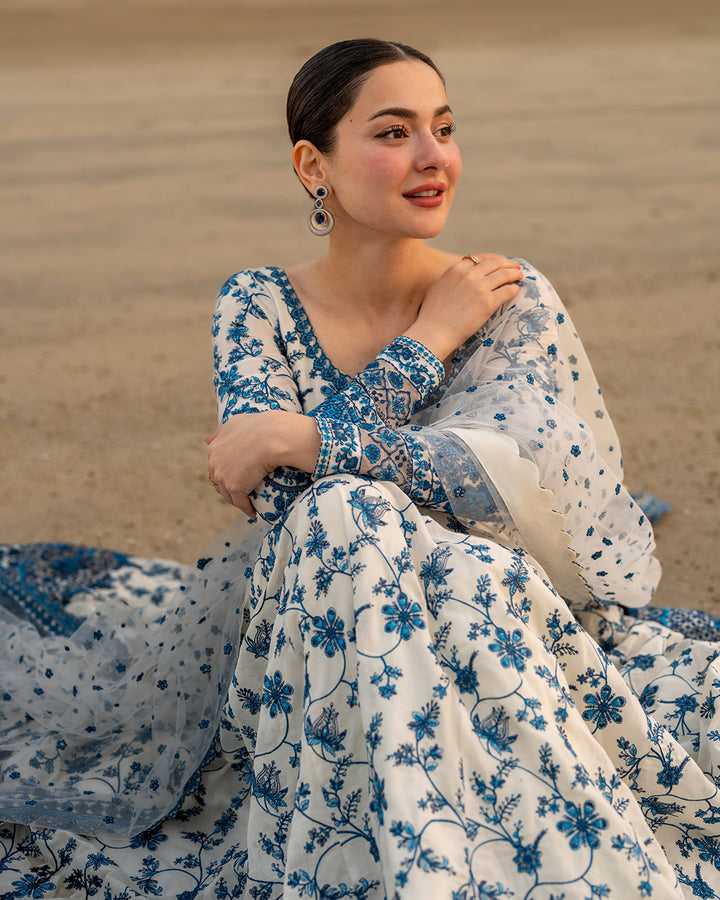 Faiza Saqlain Jehona Style — Mairaz Blue & White Lawn Suit