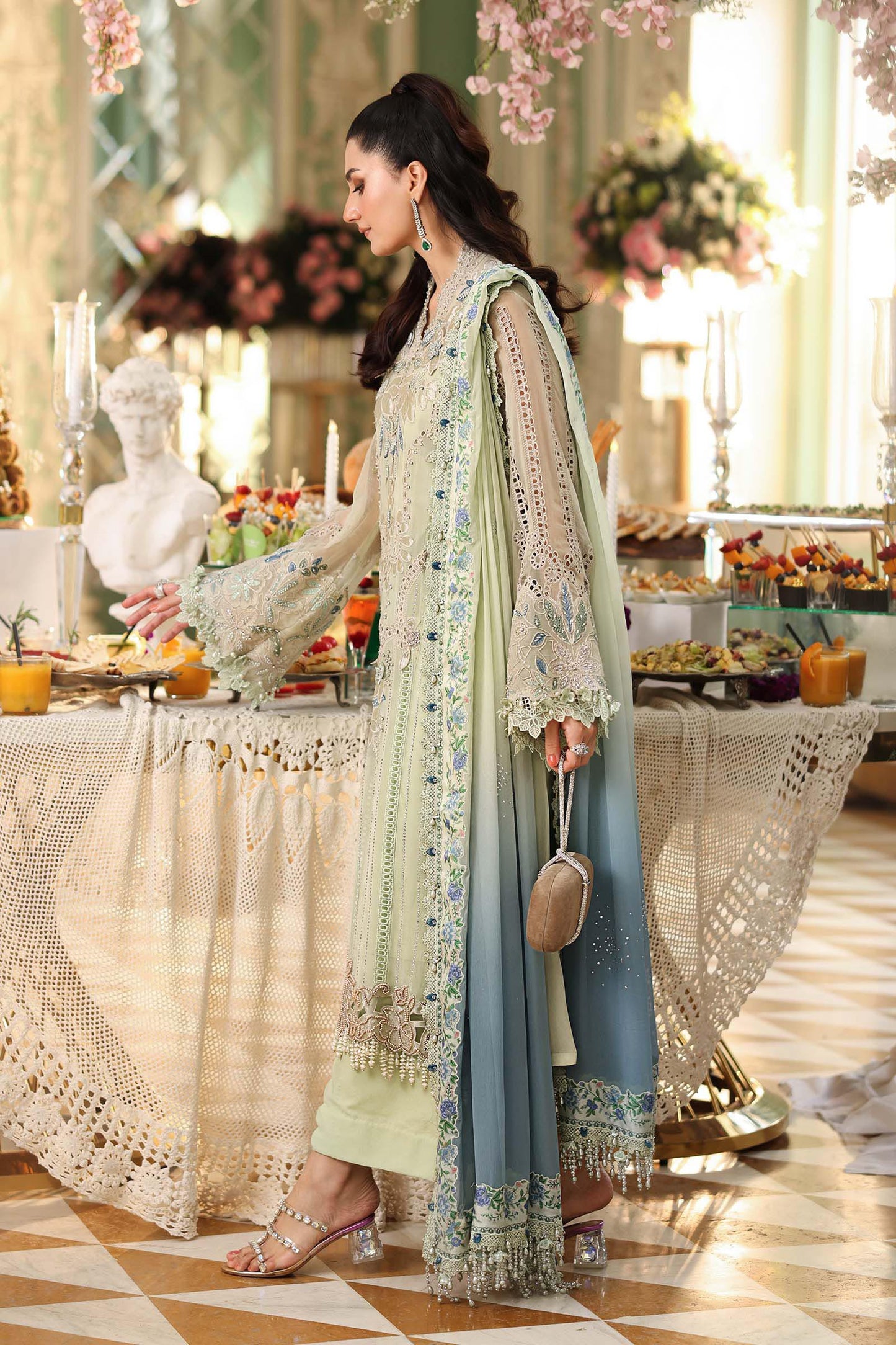 Maria B MPC-26-105 Style — Mairaz Pistachio Green Three-Piece Suit