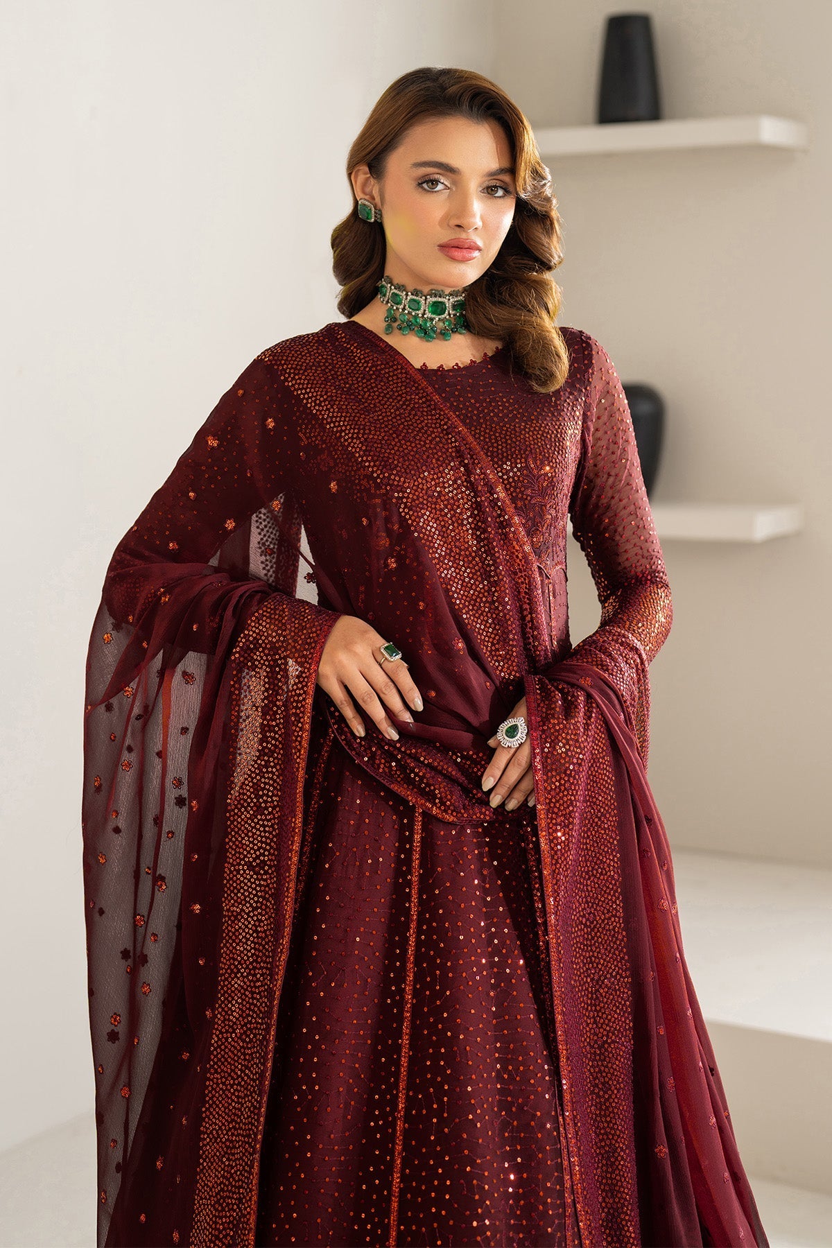 Alizeh Liyana Style — Mairaz Red & Gold Three-Piece Suit