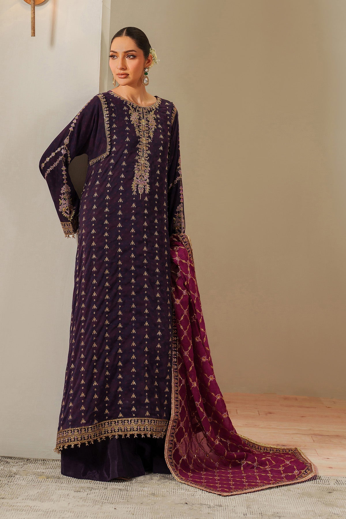 Alizeh Reya Style — Mairaz Plum & Pink Three-Piece Suit