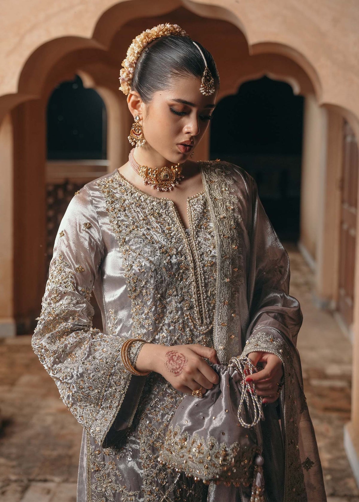Kanwal Malik Gulnaar Style — Mairaz Silver Mauve Three-Piece Suit