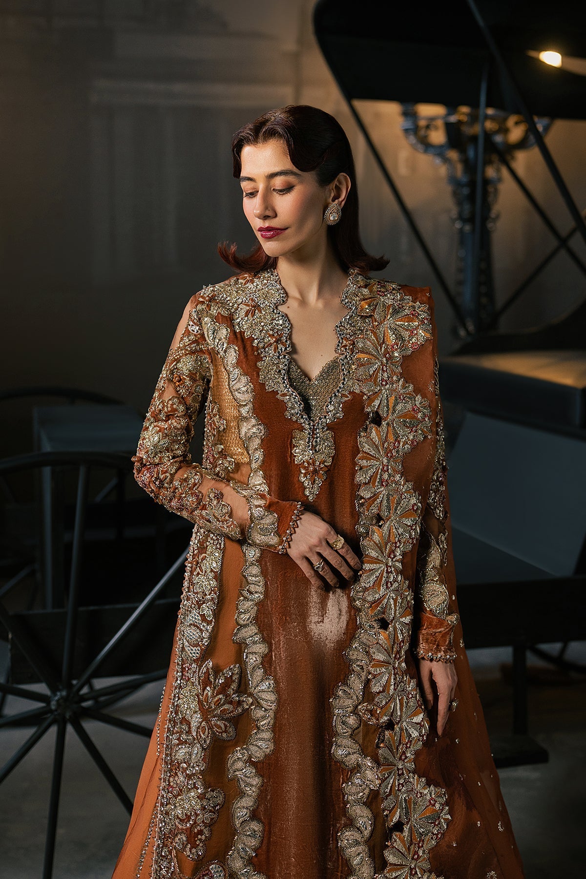 Afrozeh Zavaa Style — Mairaz Rust Three-Piece Suit