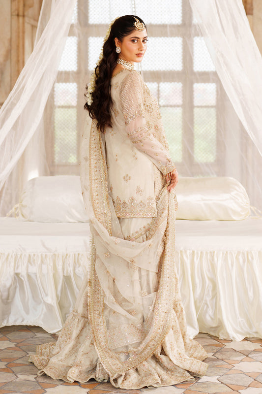 Aneeqa, made by MAIRAZ — full-length back view showing the shirt and gharara silhouette