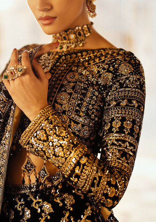 Aik Atelier Dastoor A2401 reference — black velvet lehenga choli, view 2 | Mairaz