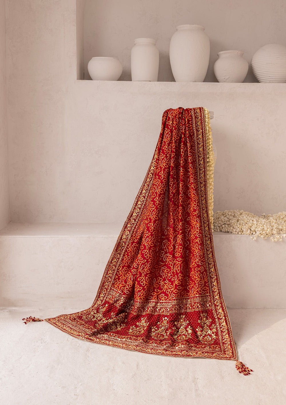 Aik Atelier WDB25 reference — red embroidered medium-silk shawl, view 3 | Mairaz