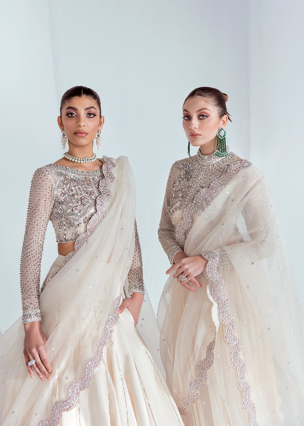 Hussain Rehar Dove style ivory and silver bridal lehenga – product view 6