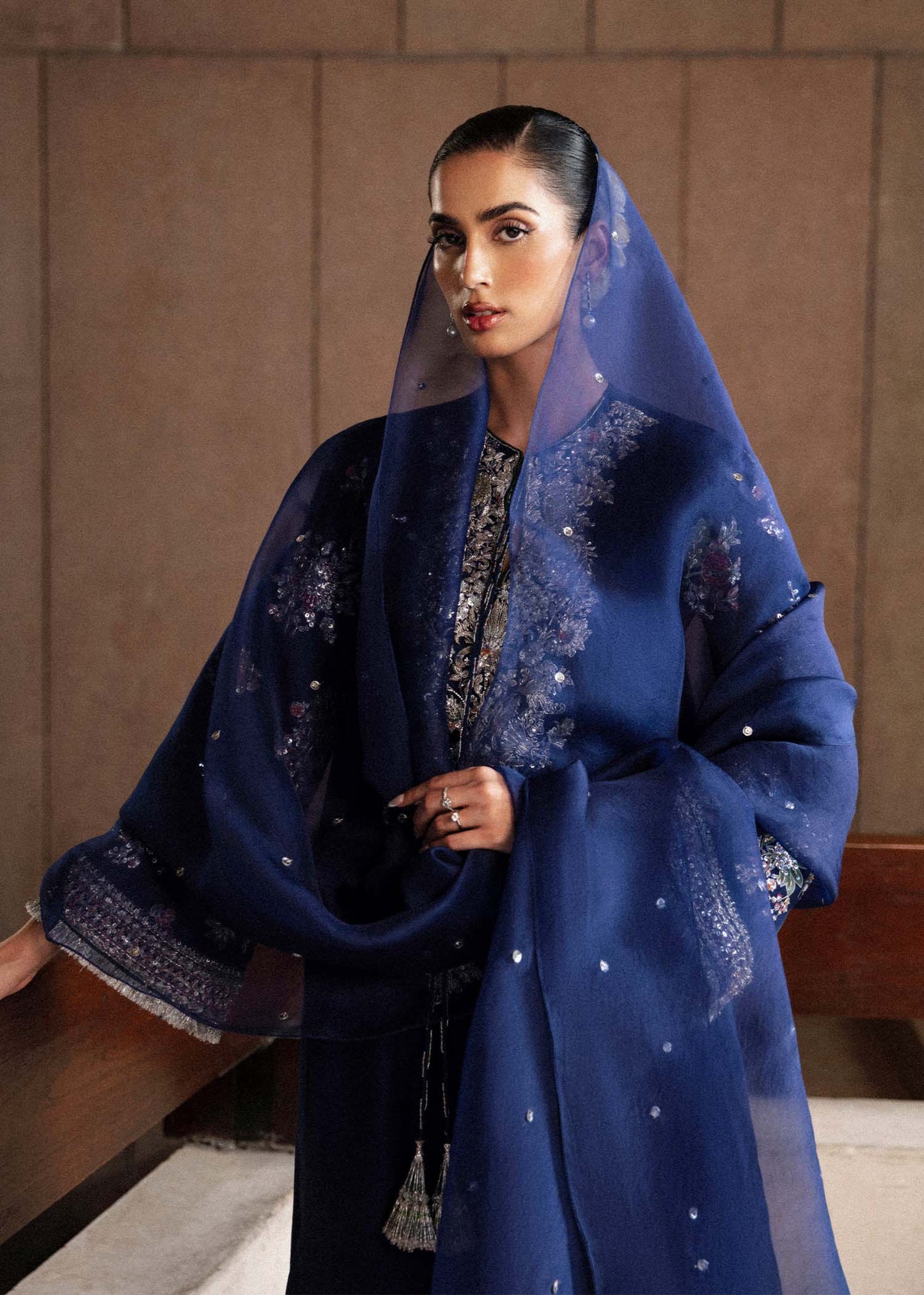 Hussain Rehar Saxe style — Mairaz navy blue kurta set reference, view 6 of 6