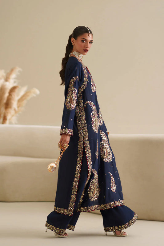 Ethnc Midnight Navy Embroidered Kurta Style side view