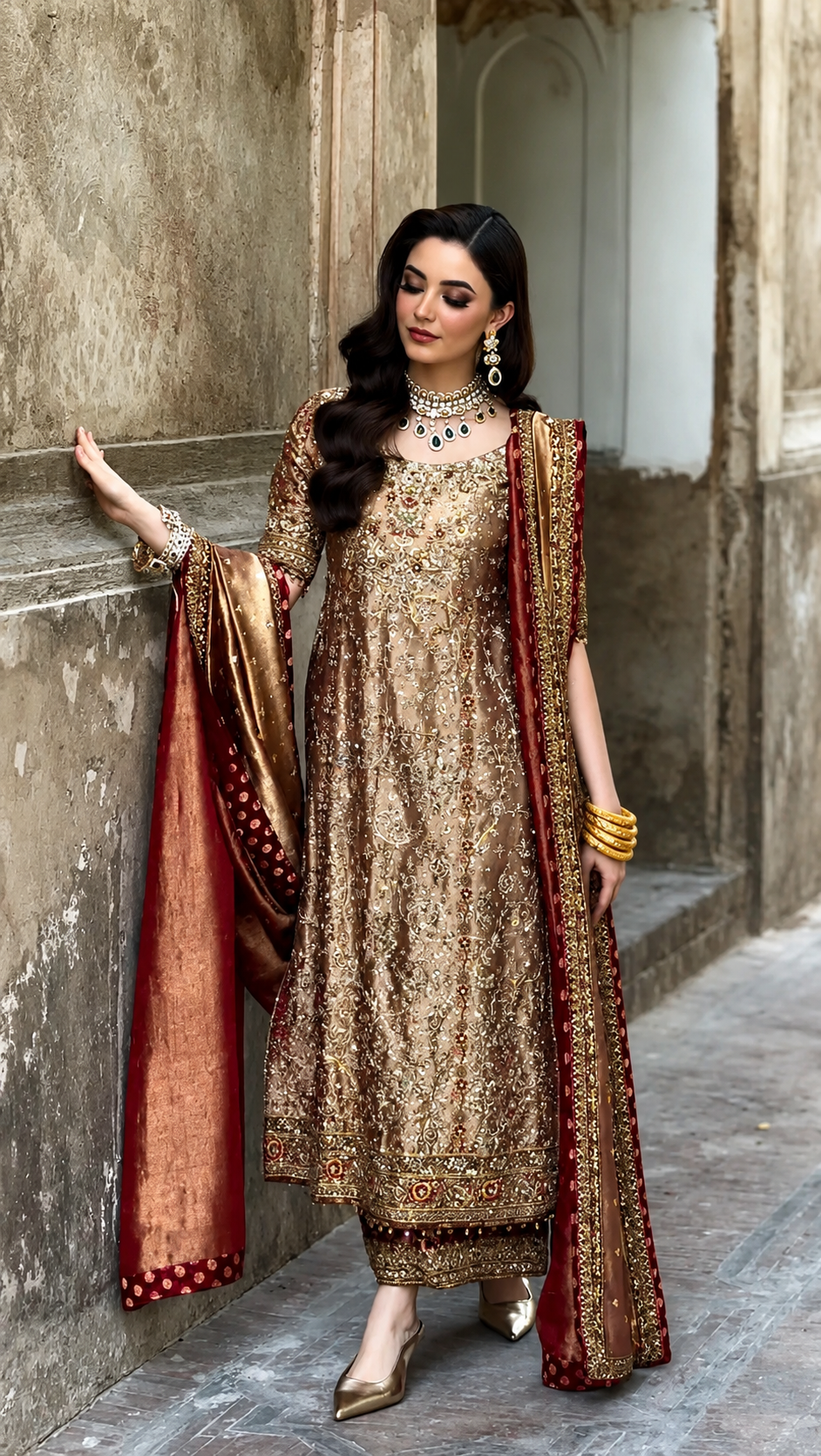 Haris Shakeel Red Patti Dupatta Style