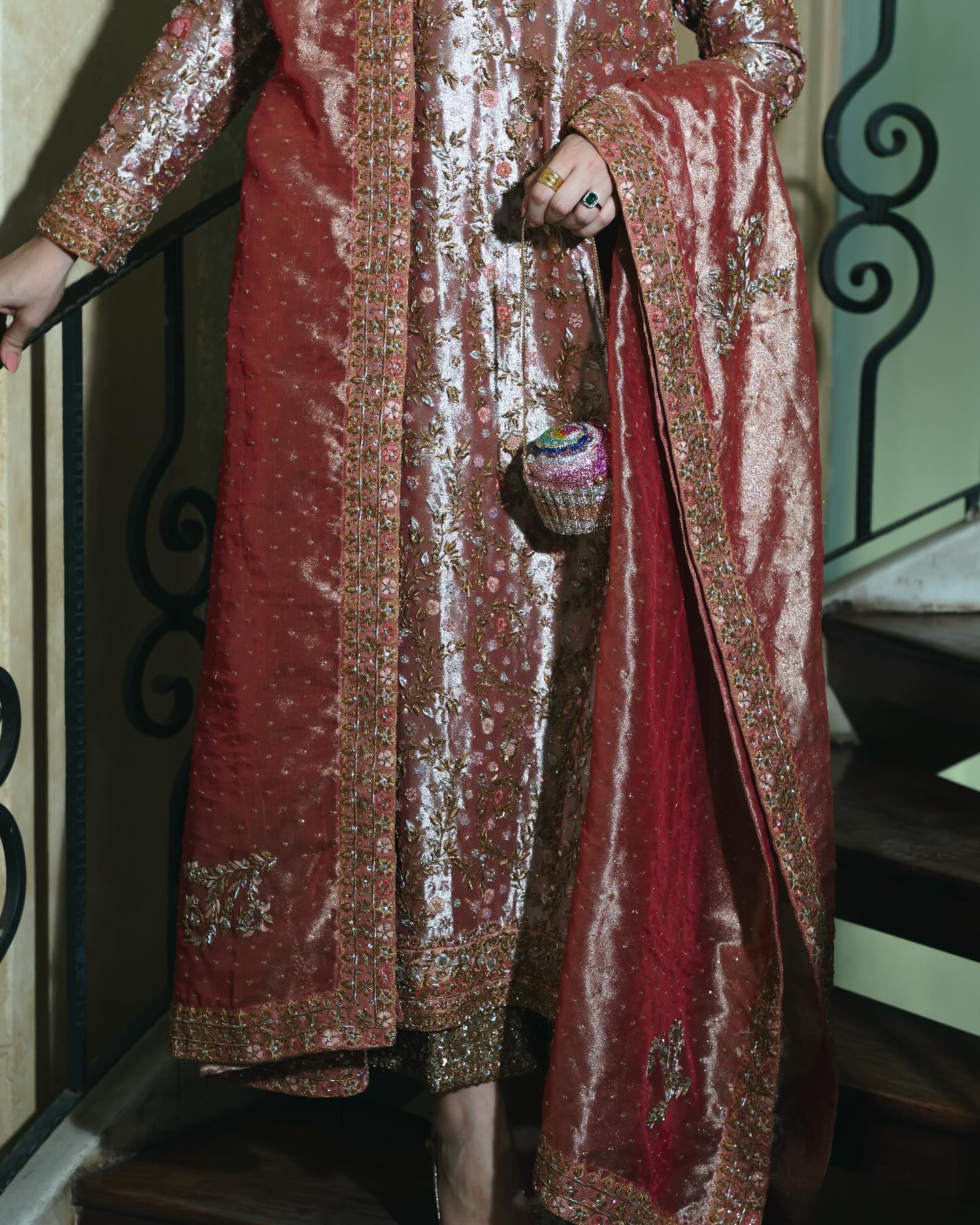 Haris Shakeel style — Mairaz tea rose tissue three-piece suit reference, view 3 of 3