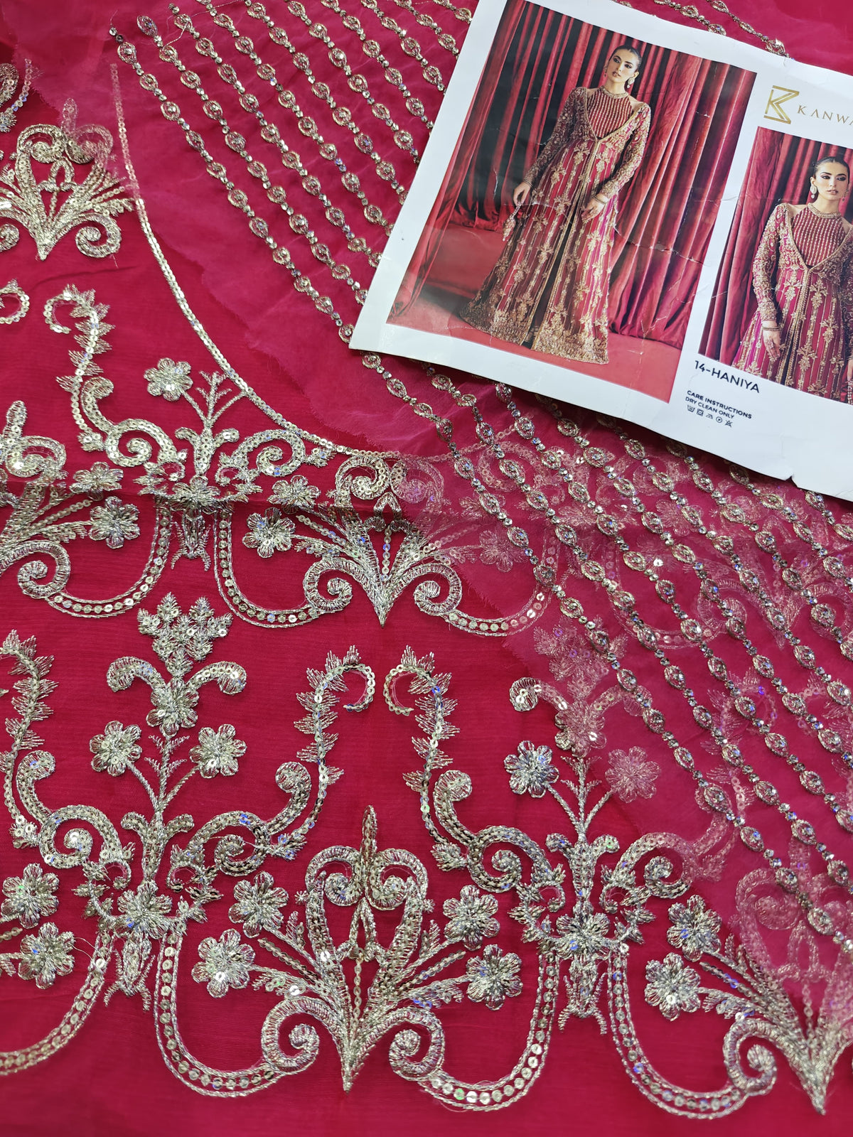 Kanwal Malik Haniya style — Mairaz raspberry fabric and embroidery detail, view 9 of 9