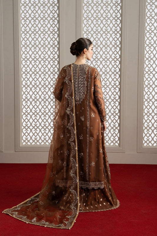 Isadora, made by MAIRAZ — dark brown lehenga suit, rear view