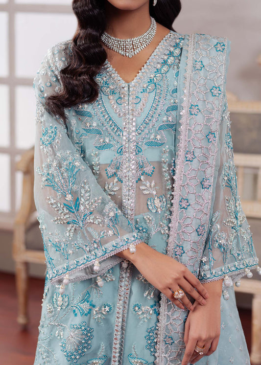 Starlight, made by MAIRAZ — ice blue long shirt, neckline and sleeve embroidery detail