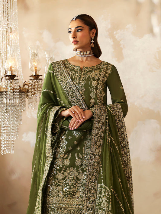 Sohina, made by MAIRAZ — front detail showing shirt embroidery and dupatta motifs