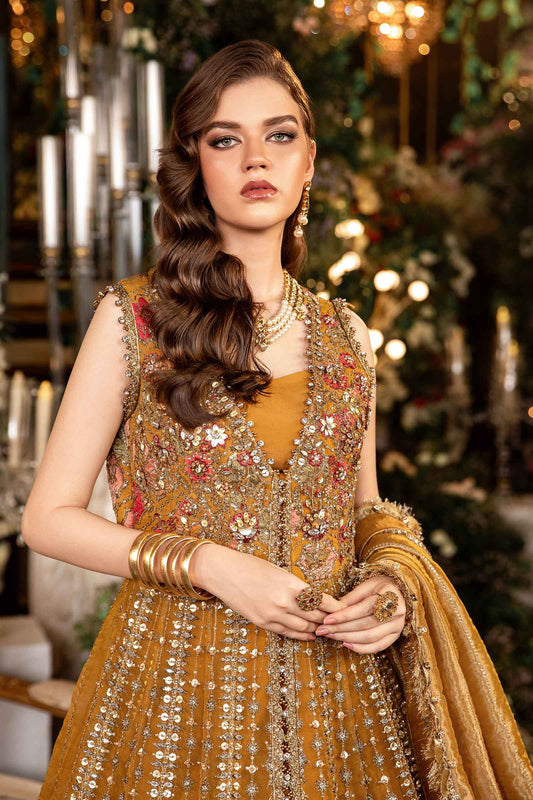 Maria B BD-2907 Mustard embellished neckline close up