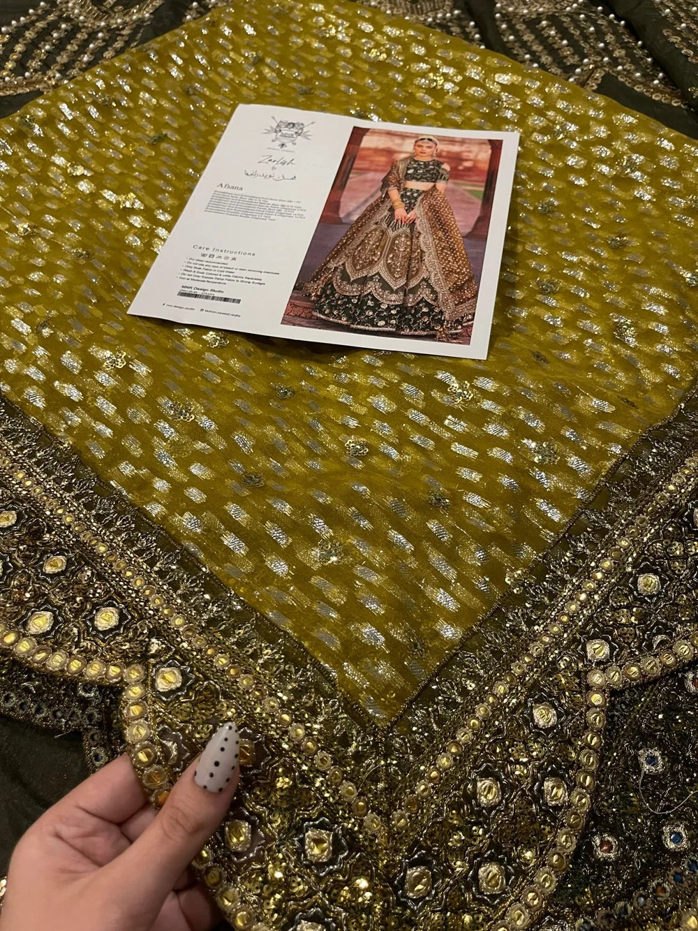 Mohsin Naveed Ranjha – Afsana Style, mustard gold border embroidery detail