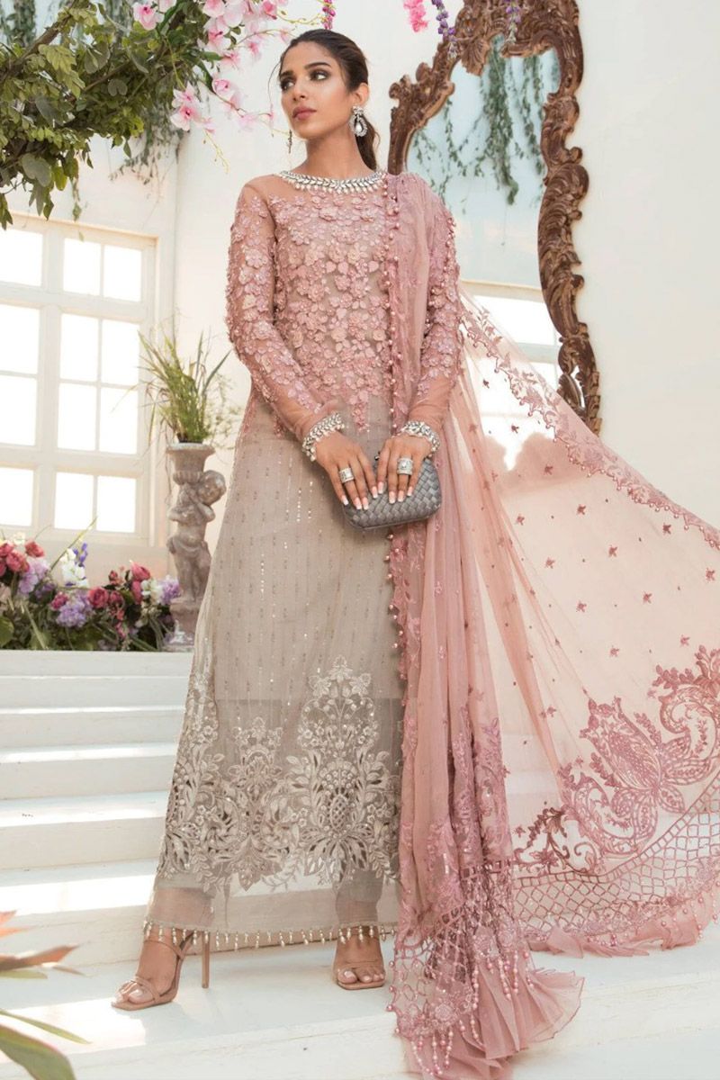Maria B BD-2101 Style — Mairaz Coffee & Ash Pink Wedding Maxi