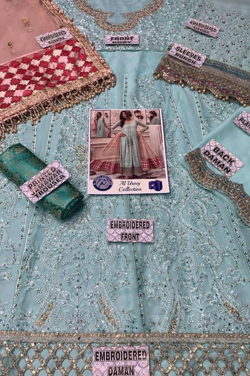 Maria B BD-1908 Style — Mairaz Sea Green Embroidered Long Frock