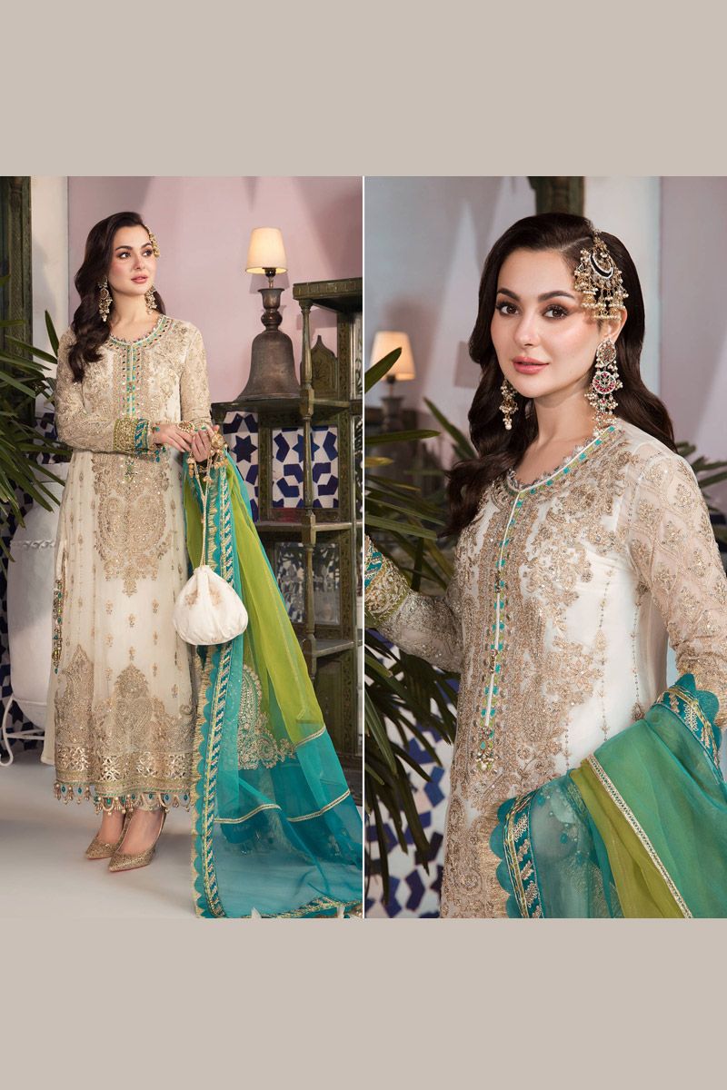 Maria B MPC-21-107 Style — Mairaz Cream & Ferozi Salwar Kameez