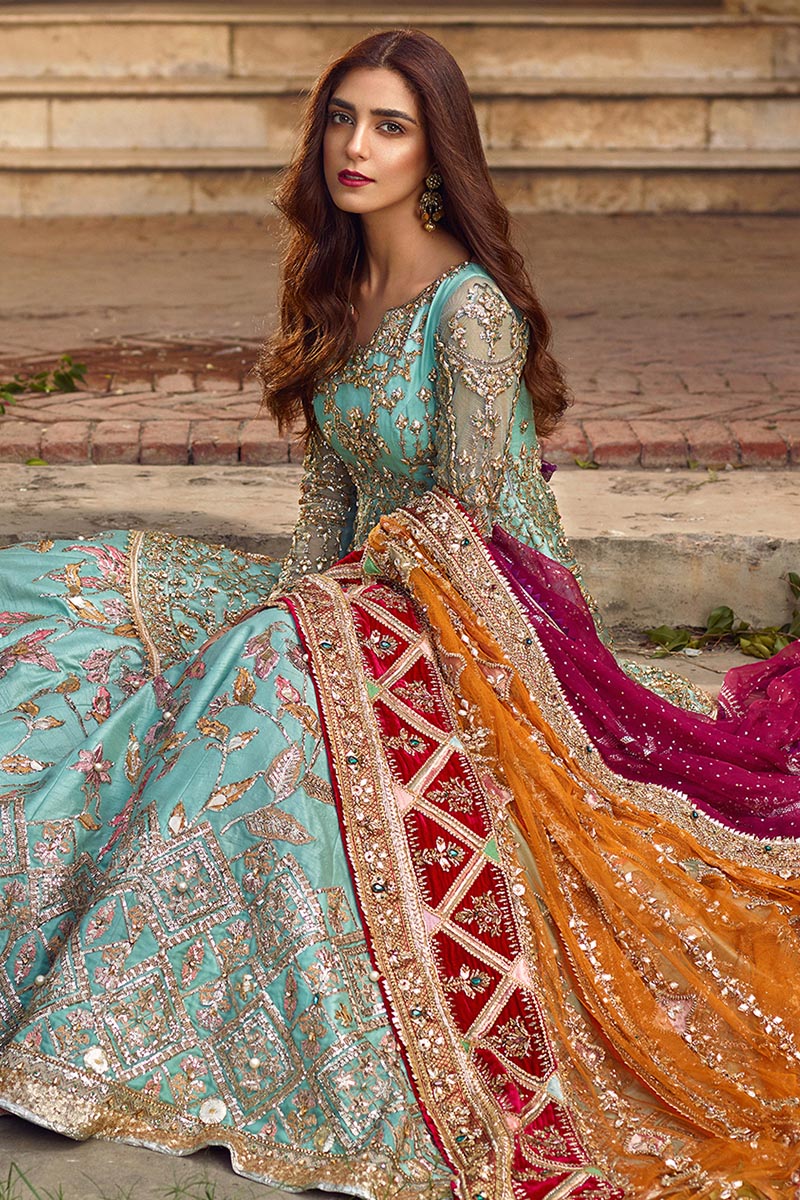 Mohsin Naveed Ranjha Ronaq Jahan style — Mairaz sky blue bridal lehenga reference, view 2 of 4