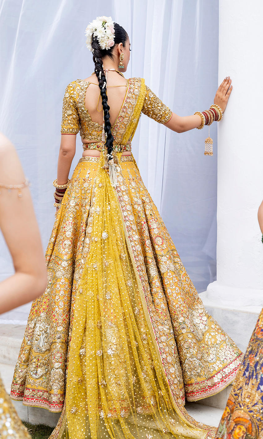 Nomi Ansari NAB-22-110 style — Mairaz mustard yellow lehenga reference, view 4 of 7