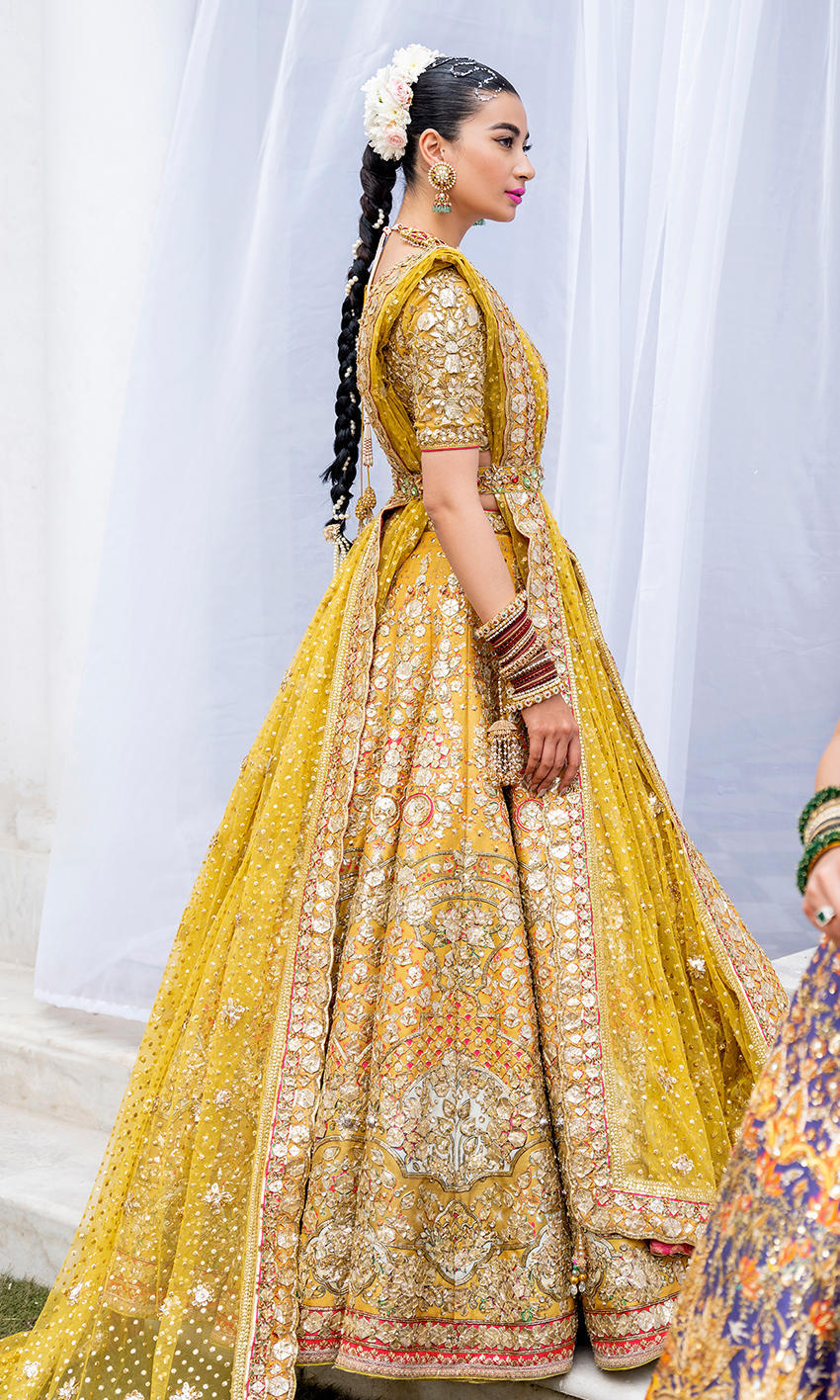 Nomi Ansari NAB-22-110 style — Mairaz mustard yellow lehenga reference, view 3 of 7