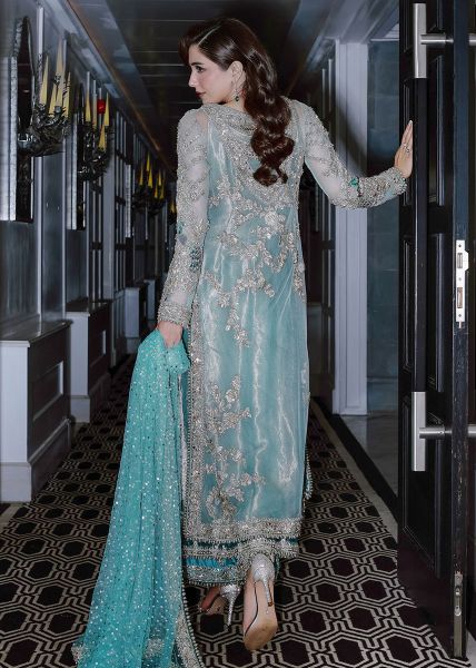 Sara Rohale Asghar Ferozeah Style — Mairaz Aqua Three-Piece Suit
