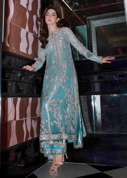 Sara Rohale Asghar Ferozeah Style — Mairaz Aqua Three-Piece Suit