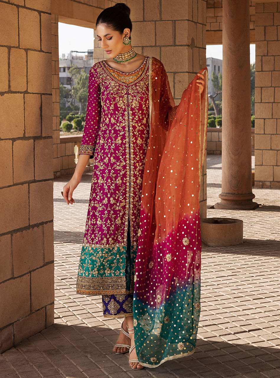 Zainab Chottani Roohi style — Mairaz maroon three-piece suit reference, view 2 of 6