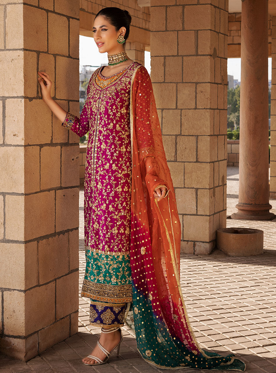 Zainab Chottani Roohi style — Mairaz maroon three-piece suit reference, view 3 of 6