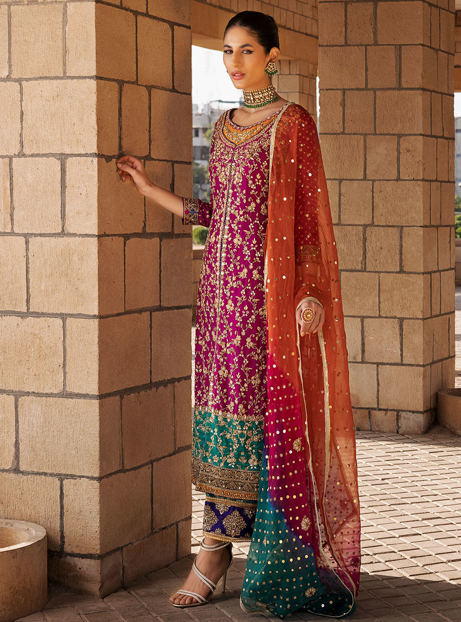Zainab Chottani Roohi style — Mairaz maroon three-piece suit reference, view 4 of 6