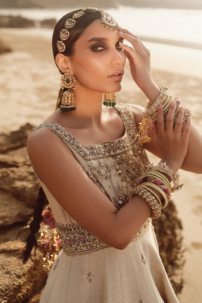 MNR Armala Style — Mairaz White & Gold Long Frock