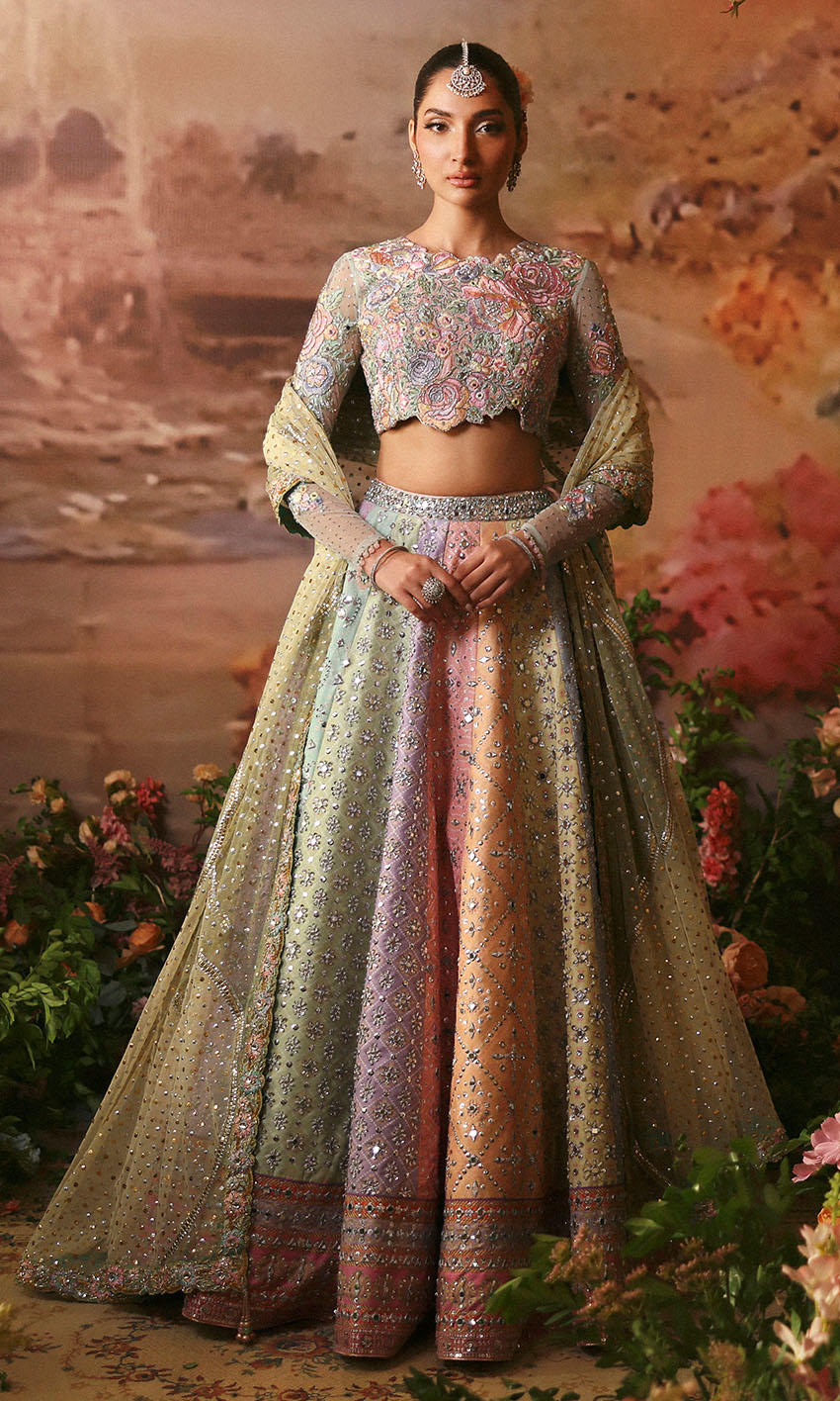 Nomi Ansari Fairytale style — Mairaz Multicolour Pastel Lehenga reference, view 1 of 8