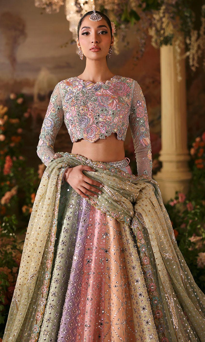Nomi Ansari Fairytale style — Mairaz Multicolour Pastel Lehenga reference, view 2 of 8