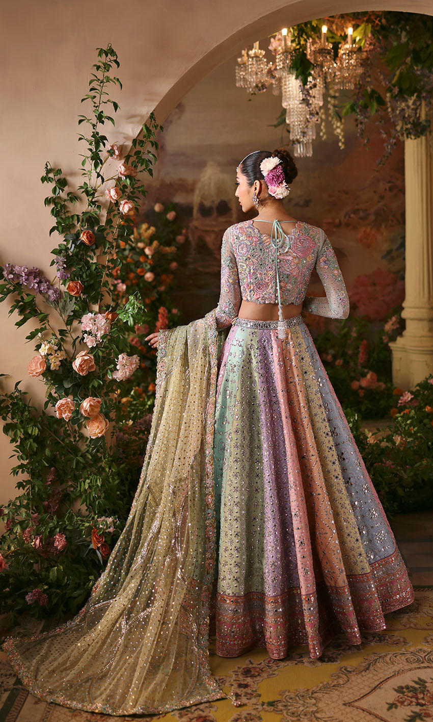 Nomi Ansari Fairytale style — Mairaz Multicolour Pastel Lehenga reference, view 3 of 8