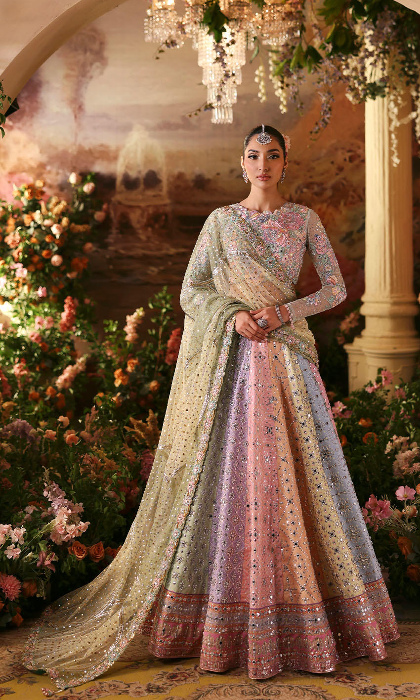 Nomi Ansari Fairytale style — Mairaz Multicolour Pastel Lehenga reference, view 4 of 8