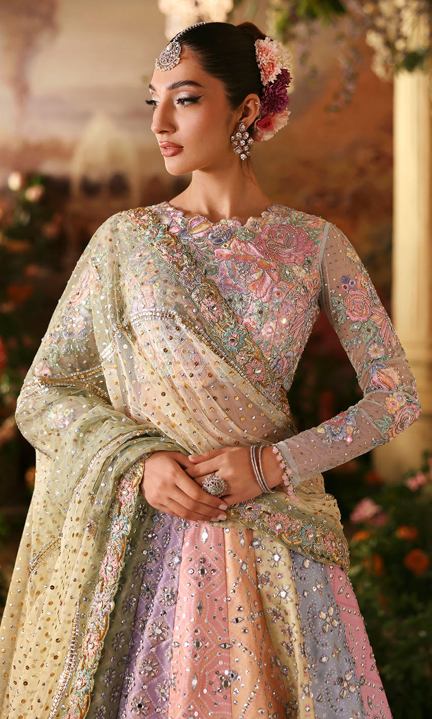 Nomi Ansari Fairytale style — Mairaz Multicolour Pastel Lehenga reference, view 5 of 8